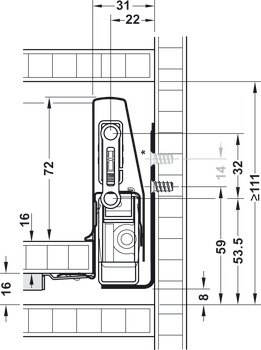 garniture de tiroir, Häfele Matrix Box P70, hauteur de côtés 180 mm, capacité de charge 70 kg