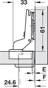Charnière à corps, Häfele Duomatic 94°, pour portes épaisses et portes profilées jusqu'à 35 mm, pose intérieure