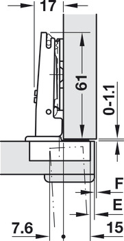 Charnière à corps, Häfele Duomatic 94°, pour portes épaisses et portes profilées jusqu'à 35 mm, pose d'angle