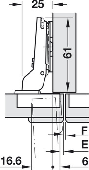 Charnière à corps, Häfele Duomatic 94°, pour portes épaisses et portes profilées jusqu'à 35 mm, pose médiane/jumelée