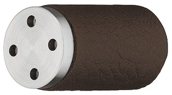 Bouton de meuble, en acier inox, insert en cuir, cylindrique